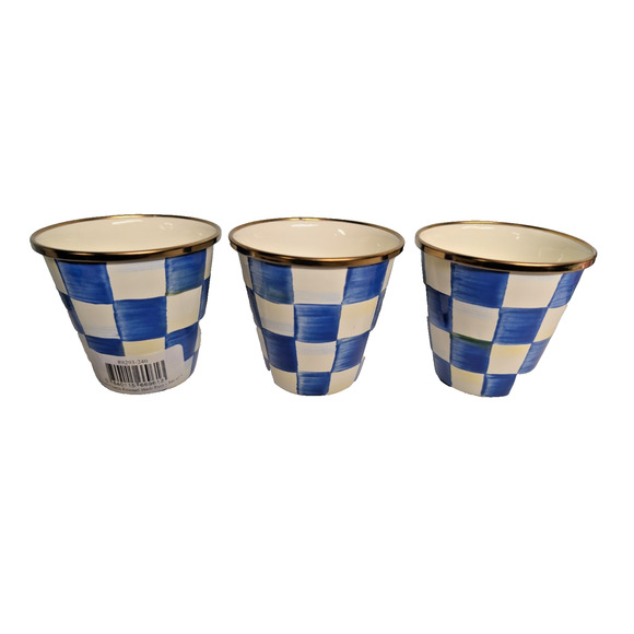 MacKenzie Childs Herb Pots Blue Royal Check, Set of 3 Small 3.25" - Picture 1 of 5